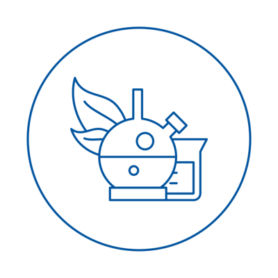icon of lab equipment and leaves for sustainable materials