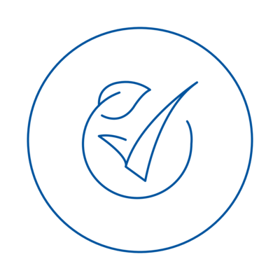icon of safeguard shrink consisting of a check tick mark encircled by a leaf on stem