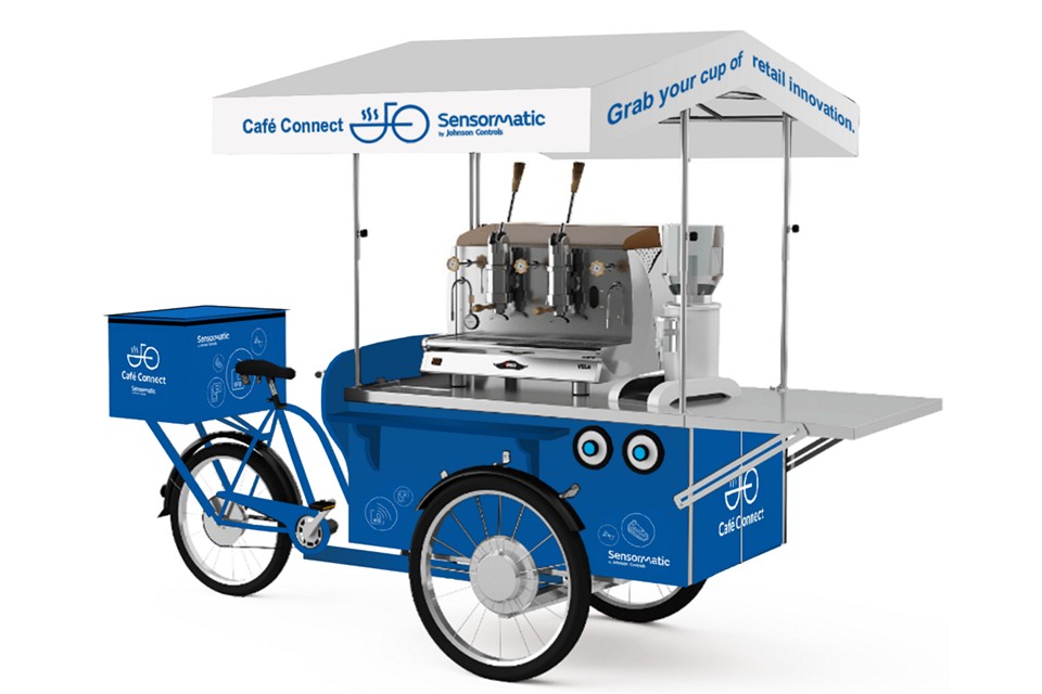 sensormatic solutions coffee bike traveling coffee bar which travels to events in europe
